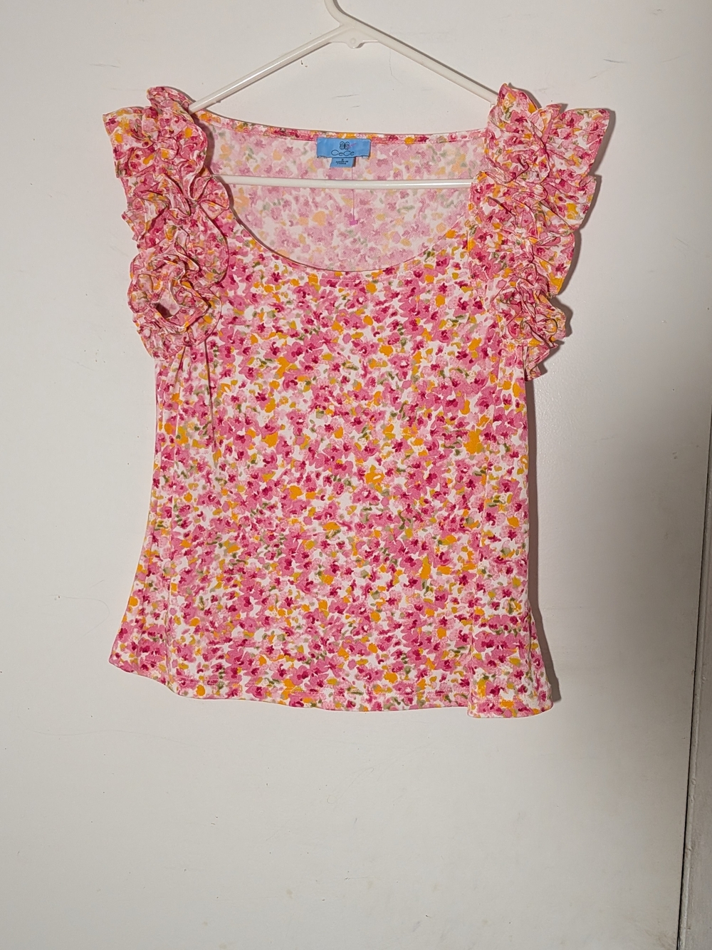 CeCe Pink Floral Ruffle Tank Top